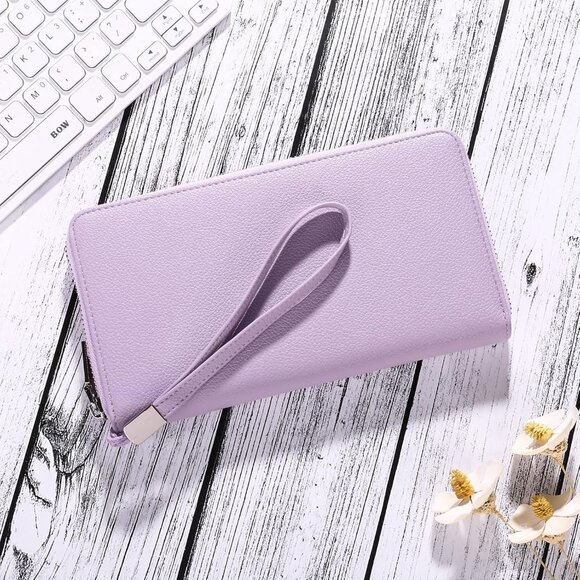 Womens Wallet RFID Blocking Leather Zip Around Wallet Large Capacity Long Purse - Picture 3 of 7